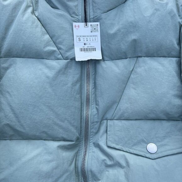 Zara Puffer Jacket Men's Green Mock Neck Long Sleeve Pocket Detail Zip-Up Small - Picture 15 of 17